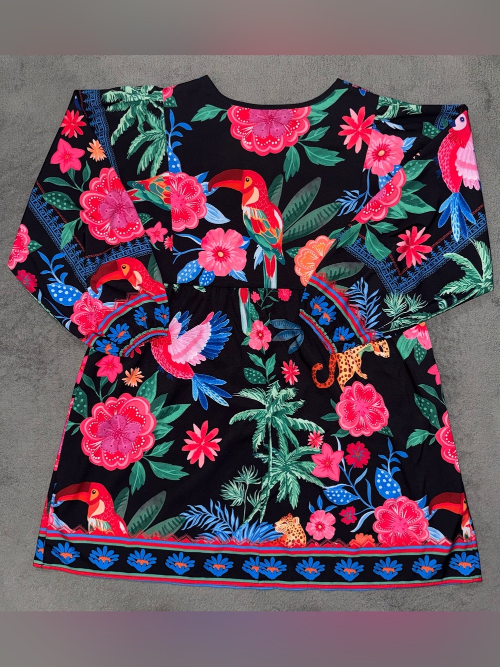 SHEIN Curve 0XL Tropical Floral Bird Print Long Sleeve Dress - Picture 2 of 6